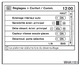 Réglages de confort et de commodité