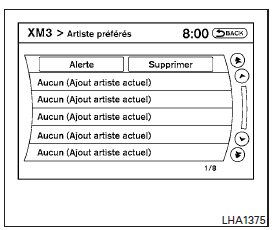 Menu (radio satellite siriusxm selon l'equipement du vehicule)